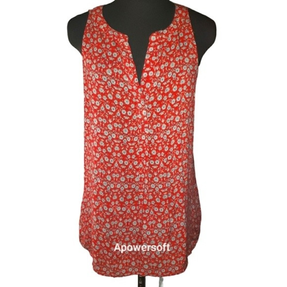 Red floral semi sheer blouse (0832)
